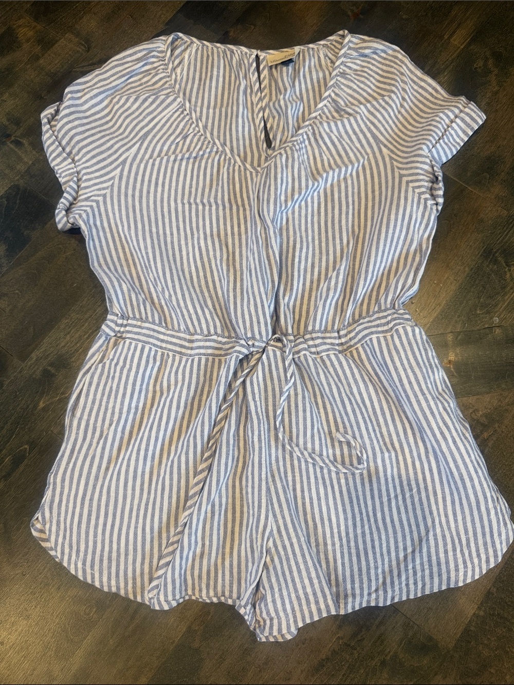 Universal Thread Blue and White Striped V-Neck Romper